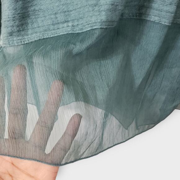 Ali Miles Floral Embroidered Lace Trim Tunic Top Green Spacedye Large Oversized - Picture 4 of 14